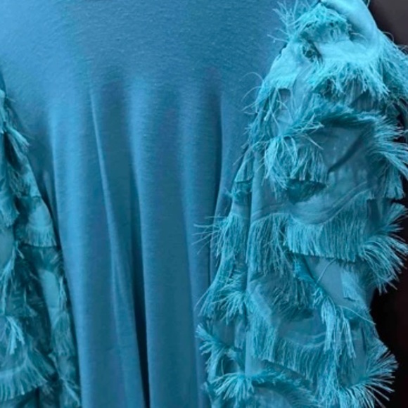 4X SHEIN Teal Blouse with Statement Feathery Sleeves - Picture 13 of 17